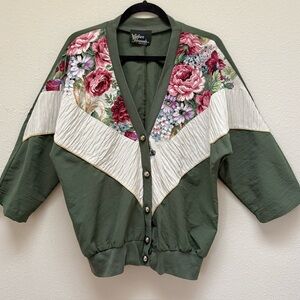 Vintage 80s Floral Cottagecore Patchwork Dolman Sleeve Cardigan Jacket
